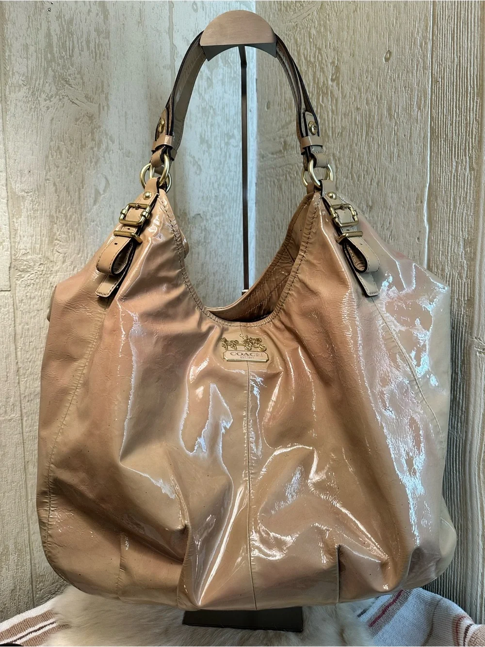 REHAB ME - Coach Blush Patent Leather Hobo with Gold Hardware